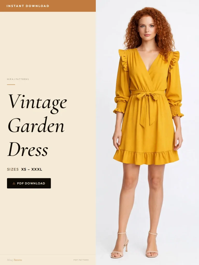 Vintage Garden Dress PDF Sewing Pattern | Beginner-Friendly Instant Download XS-XXXL