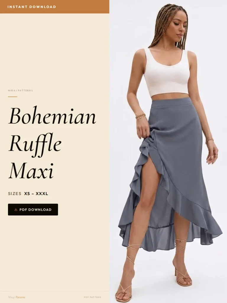 Bohemian Ruffle Maxi PDF Sewing Pattern | Beginner-Friendly Instant Download XS-XXXL