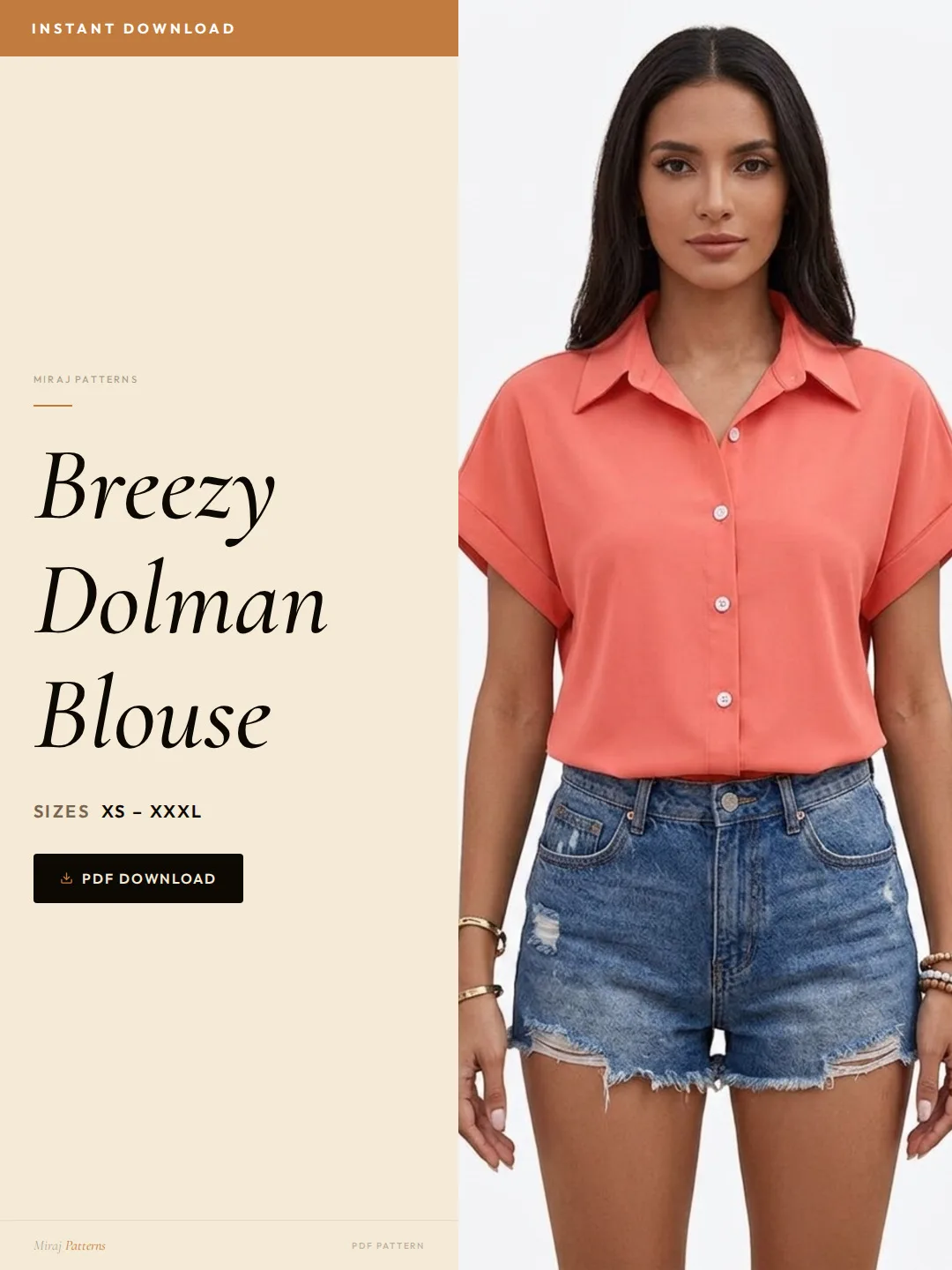 Breezy Dolman Blouse PDF Sewing Pattern | Beginner-Friendly Instant Download XS-XXXL