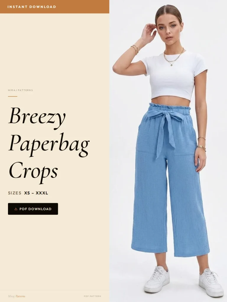 Breezy Paperbag Crops sewing pattern - PDF instant download