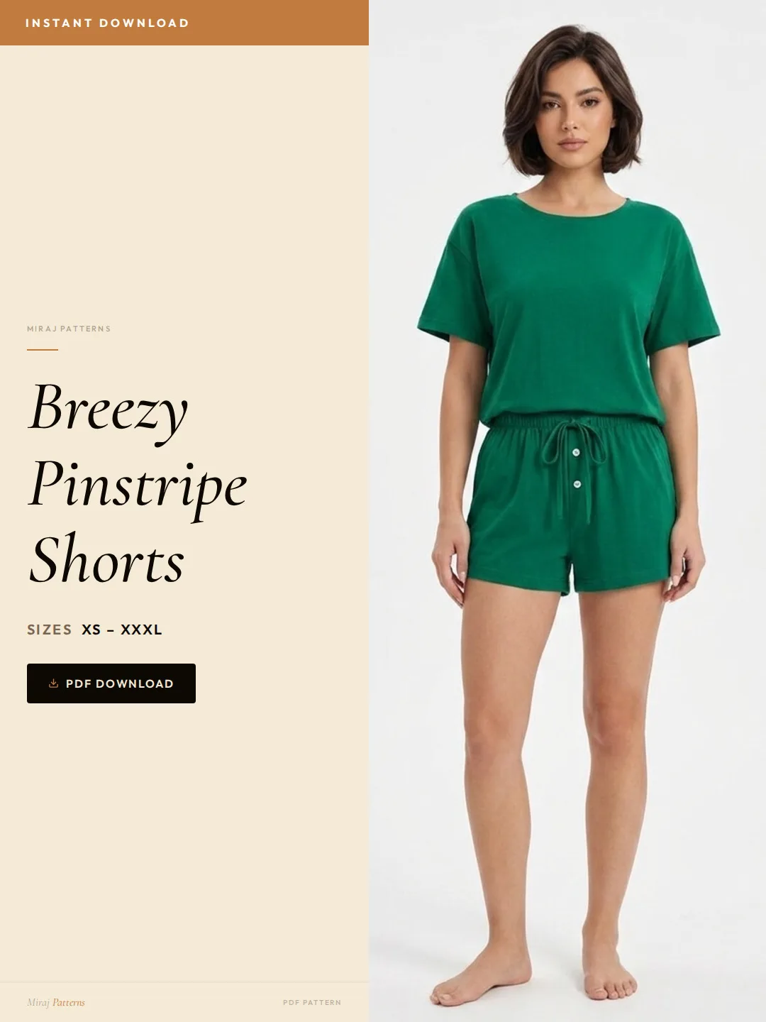 Breezy Pinstripe Shorts PDF Sewing Pattern | Beginner-Friendly Instant Download XS-XXXL