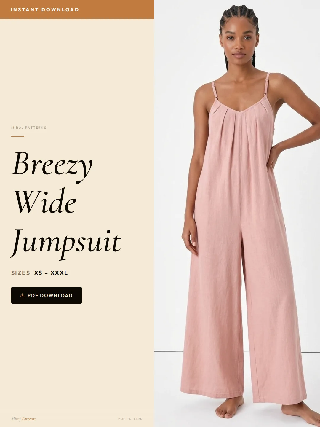 Breezy Wide Jumpsuit PDF Sewing Pattern | Beginner-Friendly Instant Download XS-XXXL