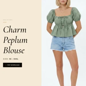 Charm Peplum Blouse sewing pattern - PDF instant download