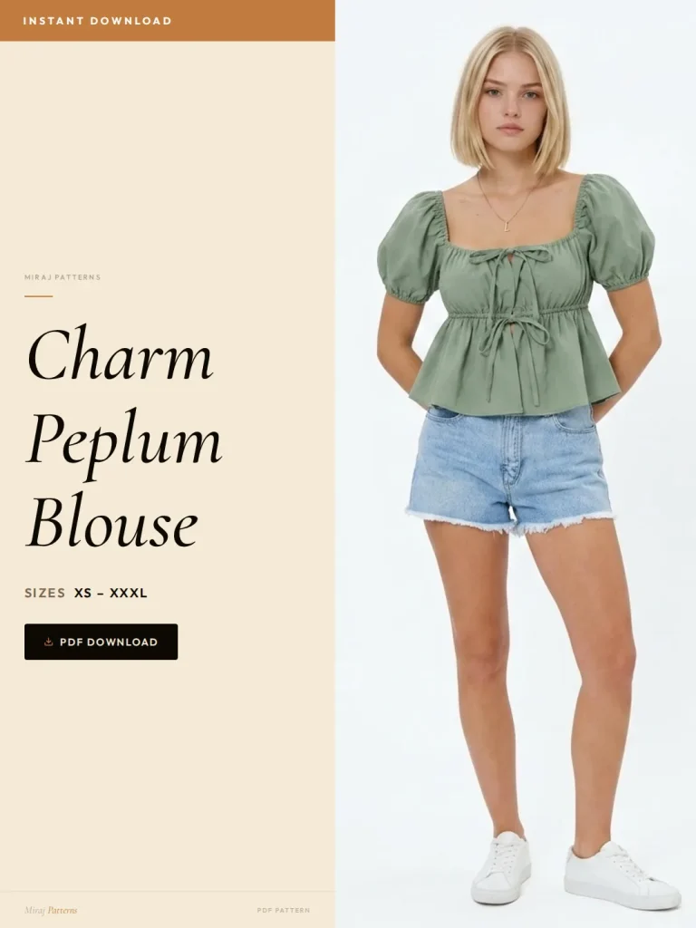 Charm Peplum Blouse PDF Sewing Pattern | Beginner-Friendly Instant Download XS-XXXL