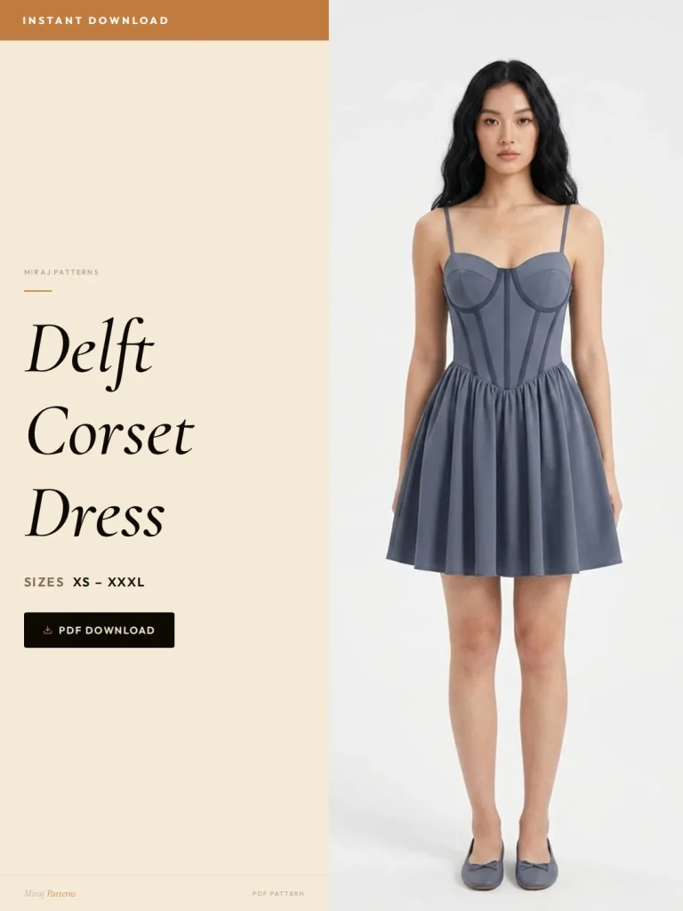 Delft Corset Dress PDF Sewing Pattern | Beginner-Friendly Instant Download XS-XXXL