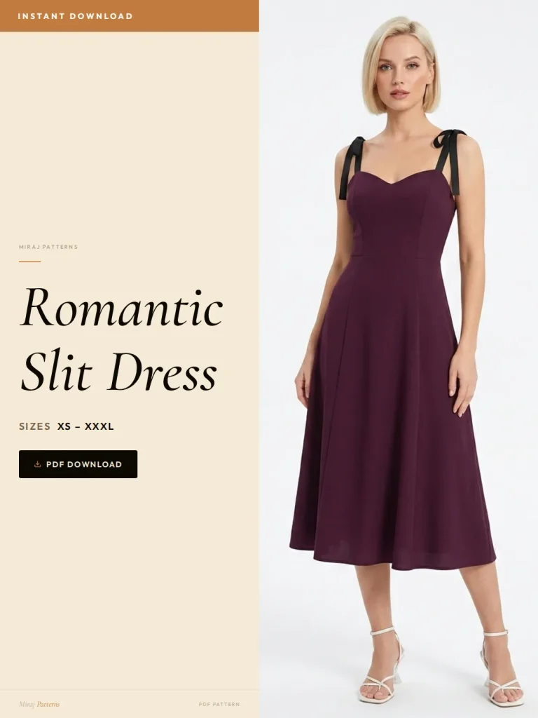 Romantic Slit Dress sewing pattern - PDF instant download