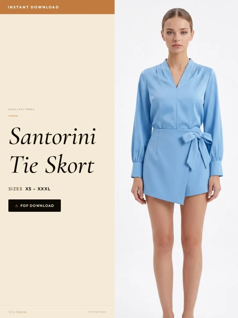Santorini Tie Skort PDF Sewing Pattern | Beginner-Friendly Instant Download XS-XXXL