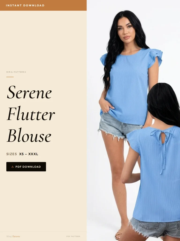 Serene Flutter Blouse sewing pattern - PDF instant download