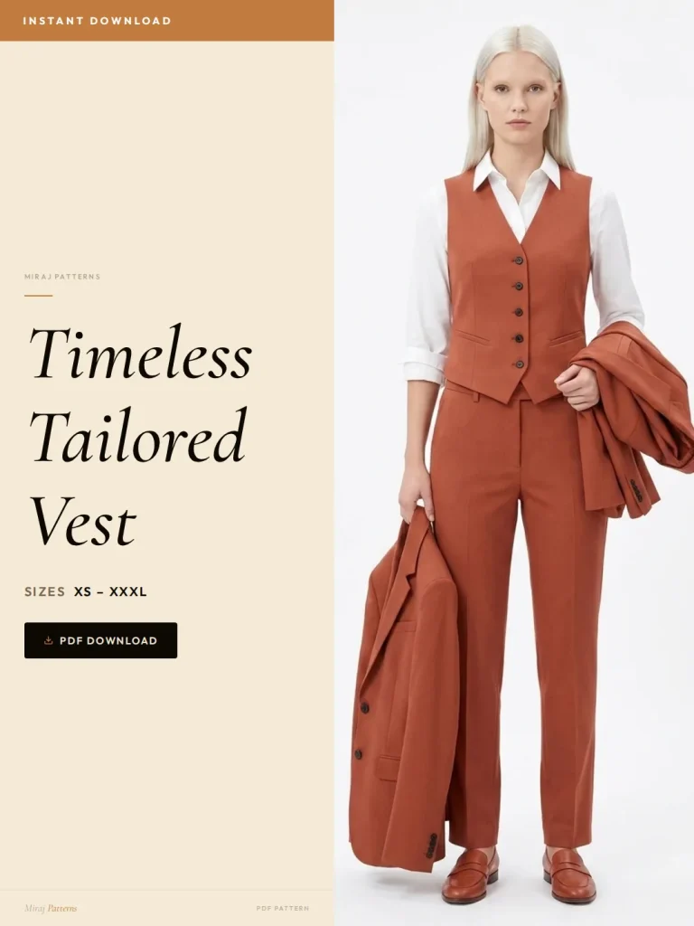 Timeless Tailored Vest sewing pattern - PDF instant download